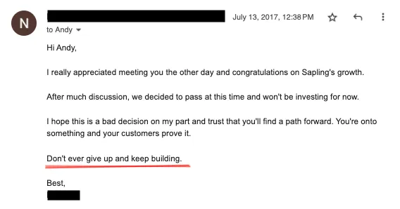 Andy Crebar start-up rejection